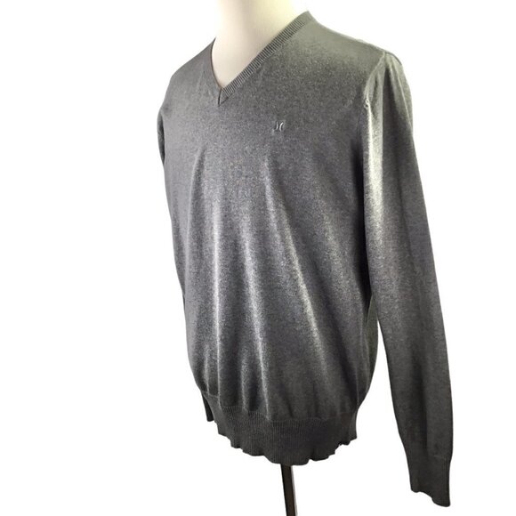 Hurley V Neck Sweater Men's XL Pullover Gray Long Sleeve 100% Cotton Casual Knit - Picture 3 of 10